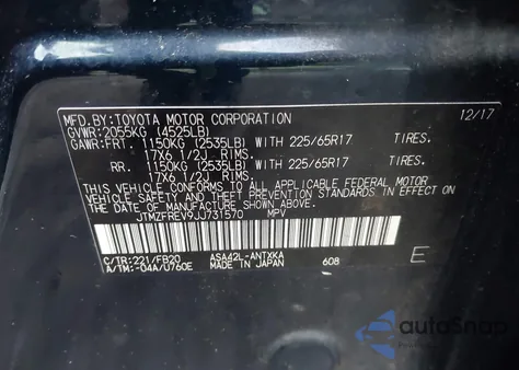 2018 Toyota Rav4 Le z USA, uszkodzony, nr VIN JTMZFREV9JJ731570